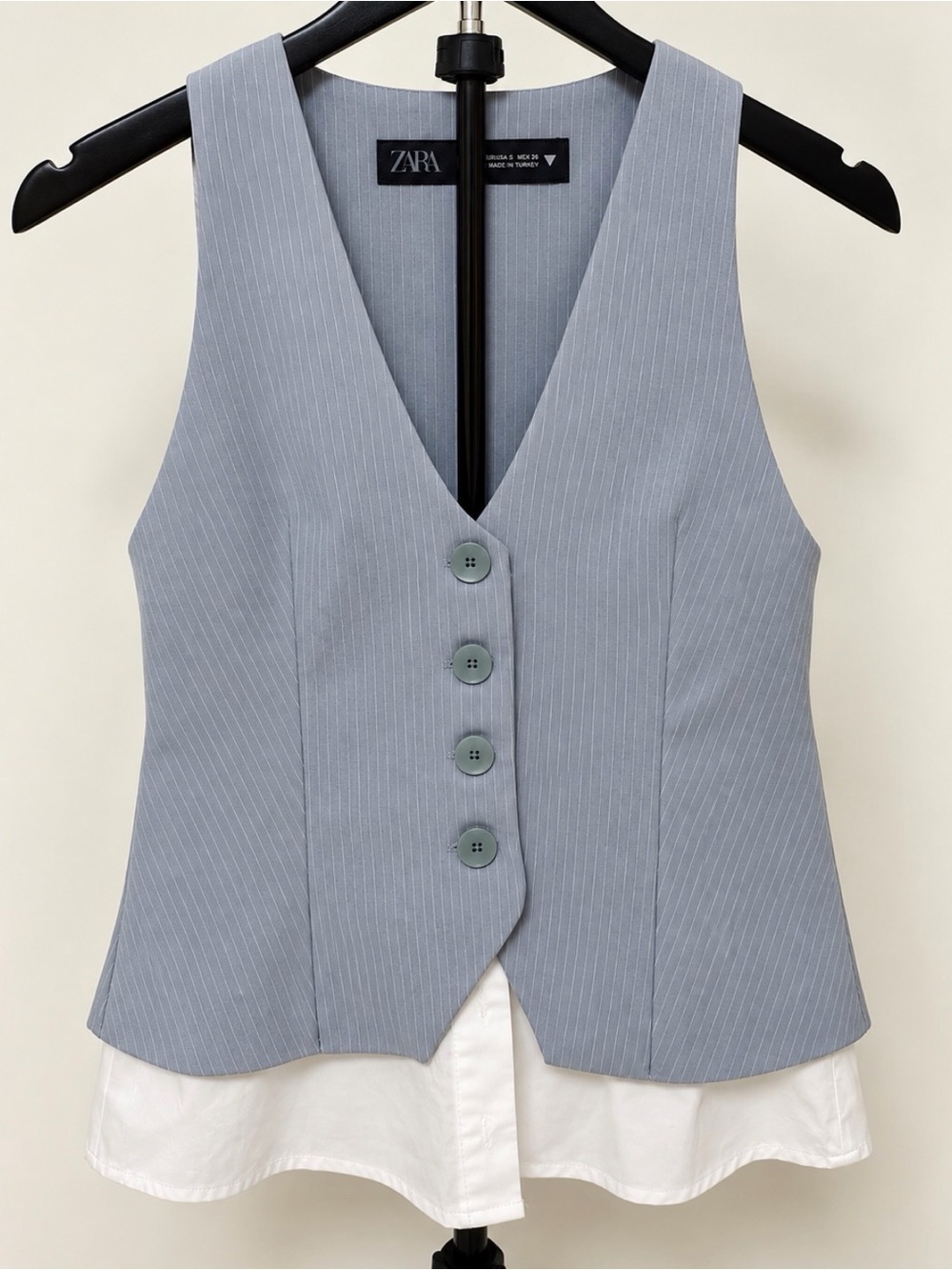 Zara Light Blue Pinstripe Women’s ' Vest with Button Front